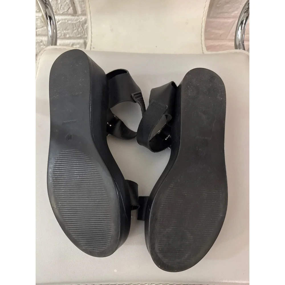 Steve Madden Black Leather Platform Sandals Made in Italy Ankle Strap Womens 10